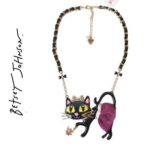 Betsey Johnson Tutu Cat Antique Gold Statement Necklace 16โ NWT
